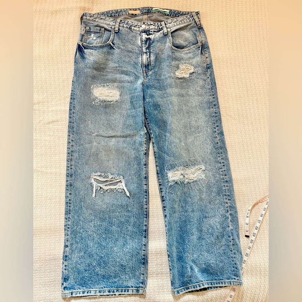 Pilcro Light Blue Distressed Wide-Leg Jeans